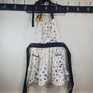 DISNEY EATS Womens Minnie Mouse Apron Metallic Gold Bow 100% Cotton One Size